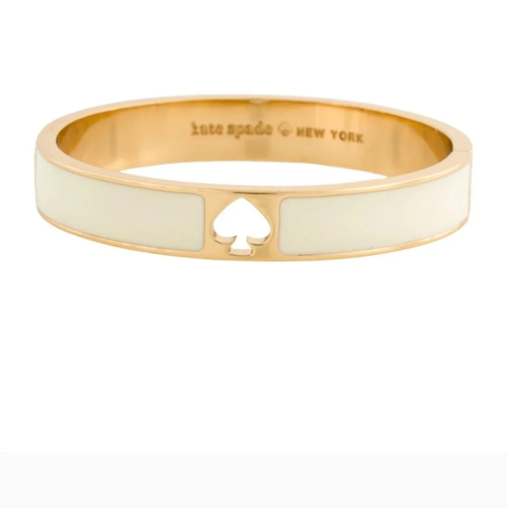 Kate Spade Off White Enamel & Gold Tone Logo Hinged Bangle Bracelet - Picture 13 of 13